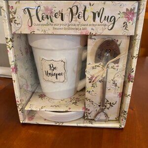 Oak Patch Gifts Flower Pot Mug " Be Unique" Saucer And Shovel Spade Stir Spoon
